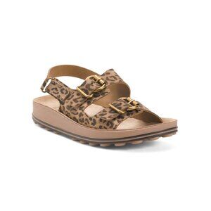 FANTASY SANDALS leopard Made In Greece Leather Fabiola Two Band Sandals